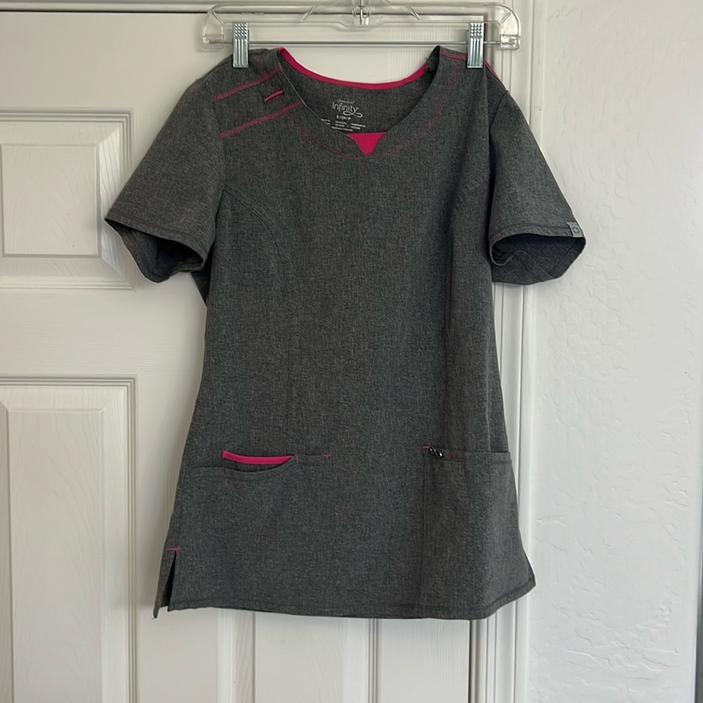Gray Pink Cherokee Infinity Women’s V-Neck Scrub Top
